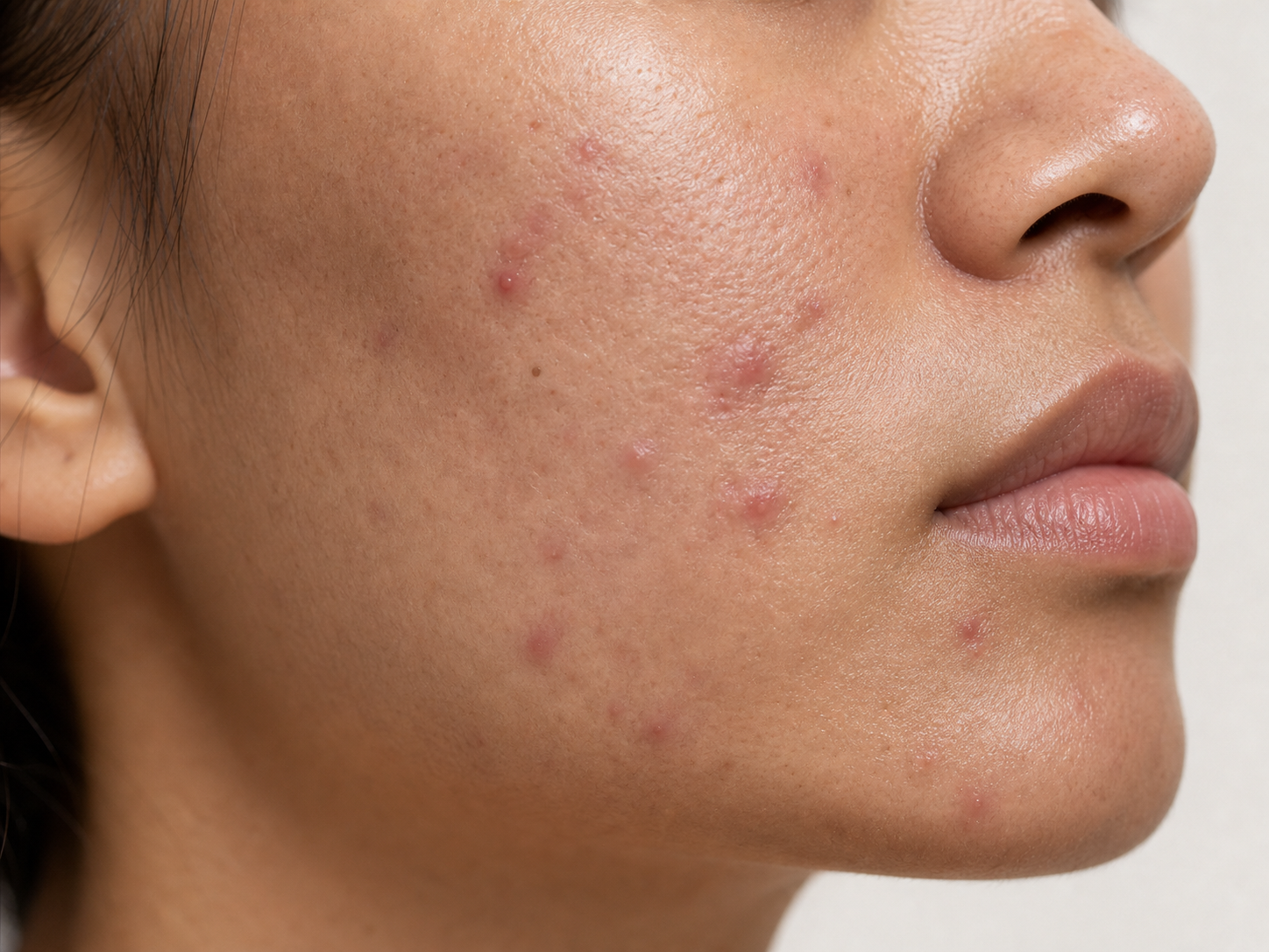 Close-up skin detail for acne and breakouts